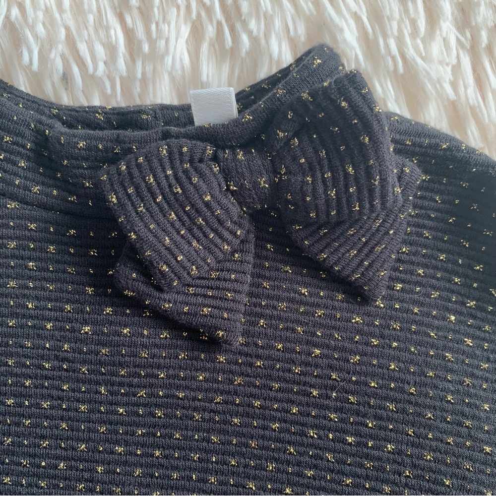 Janie and Jack Black Drop Waist Dress with Metallic Gold Dots - Picture 4 of 8